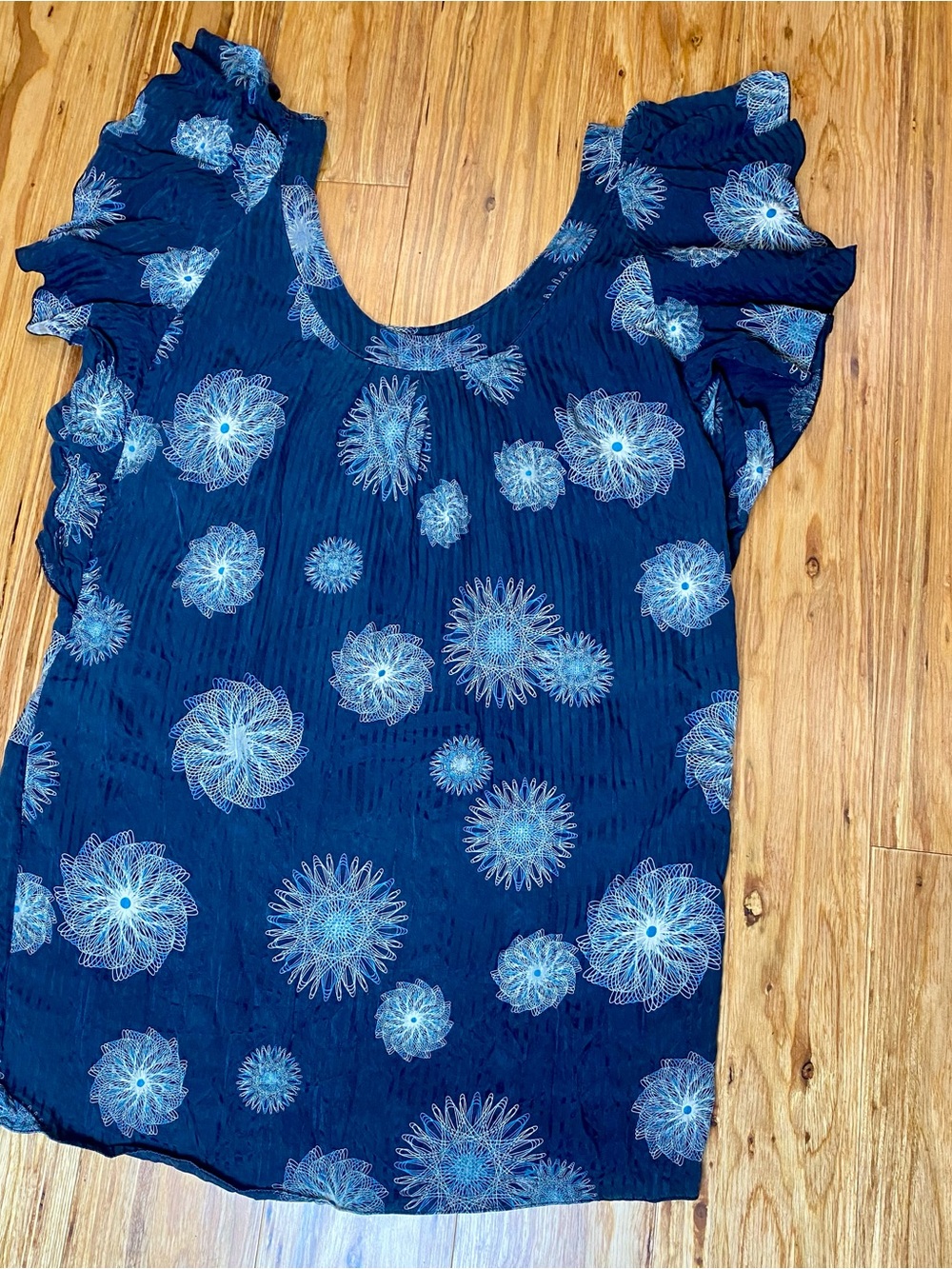 7 For All Mankind Navy Blue Floral Midi Dress with Light Blue Motifs